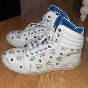 Rare MCM White High-Top Sneakers with Blue Accents Mens 12